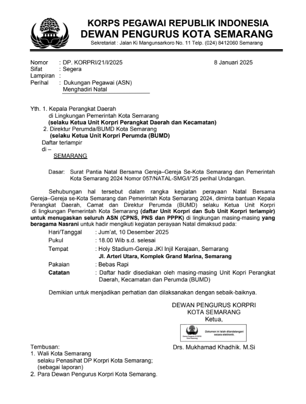 Dukungan Pegawai (ASN) Untuk Menghadiri Natal